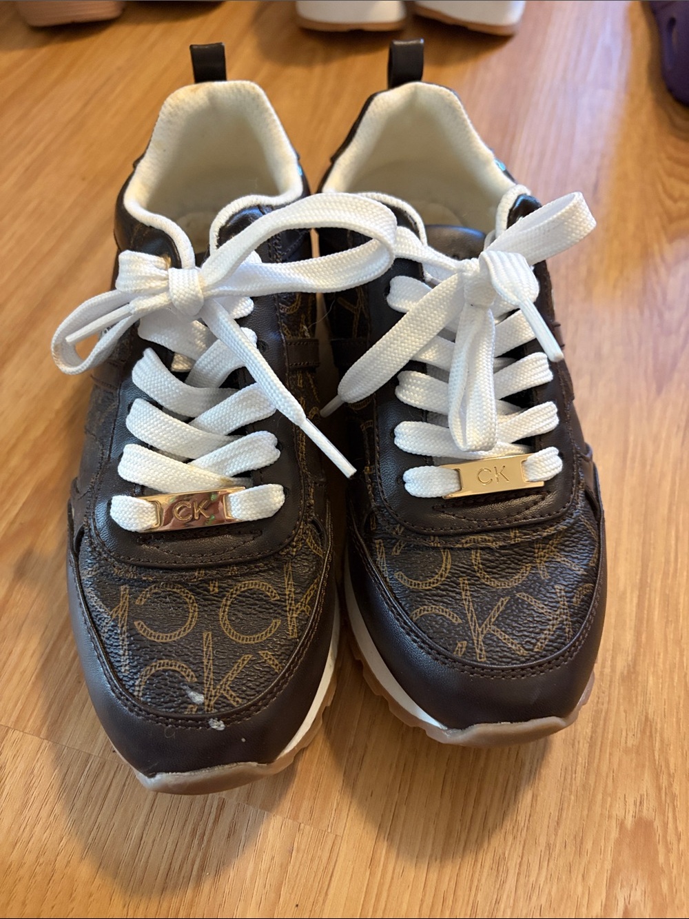 Calvin Klein Brown Logo Lace-Up Sneakers with White Laces
